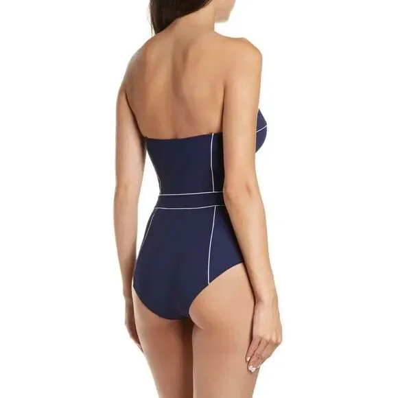 TORY BURCH LIPSI CONTRAST-TRIM ONE-PIECE BEST UNDERWIRE SWIMSUIT Size Medium - Picture 5 of 10